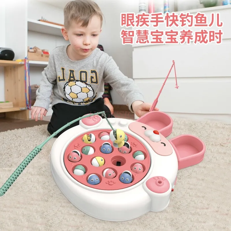 Children's electric rotary fishing game toys, early education, multifunctional music gifts