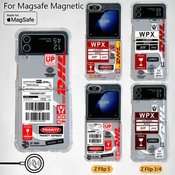 Hot Barcode Label D-DHL Magsafe Magnetic Phone Case for Samsung Galaxy Z Flip 3 4 Z Flip 5 6 Z 5G Soft Transparent Back Cover