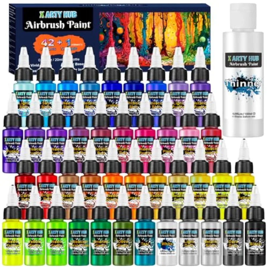 

Airbrush Paint -, Iridescent, Neon and Metallic Air Brush Paints Acrylic Ready to Spray, Water-Based Painting Set for Artists B