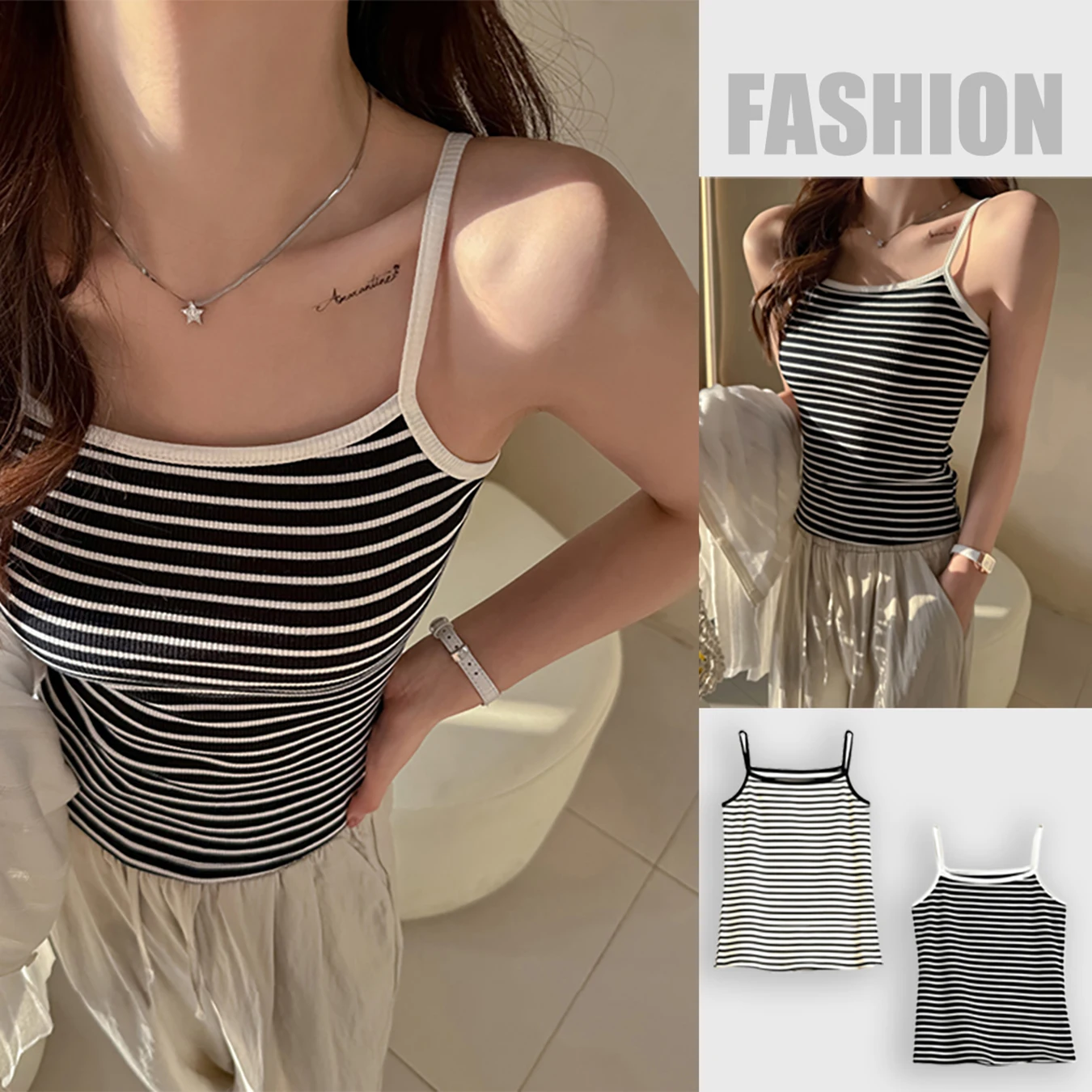 Summer Female Stripe Korean Tank Top Comfortable Soft Sleeveless Vest Fashion Casual Slim Streetwear Sport All-Match Clothes