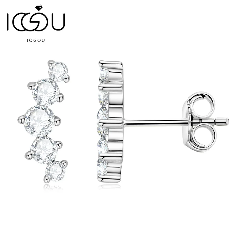 

IOGOU D VVS1 Moissanite Ear Crawler Earrings for Women Girls Curved Stud Earrings 925 Sterling Silver Jewelry Accessories Gift