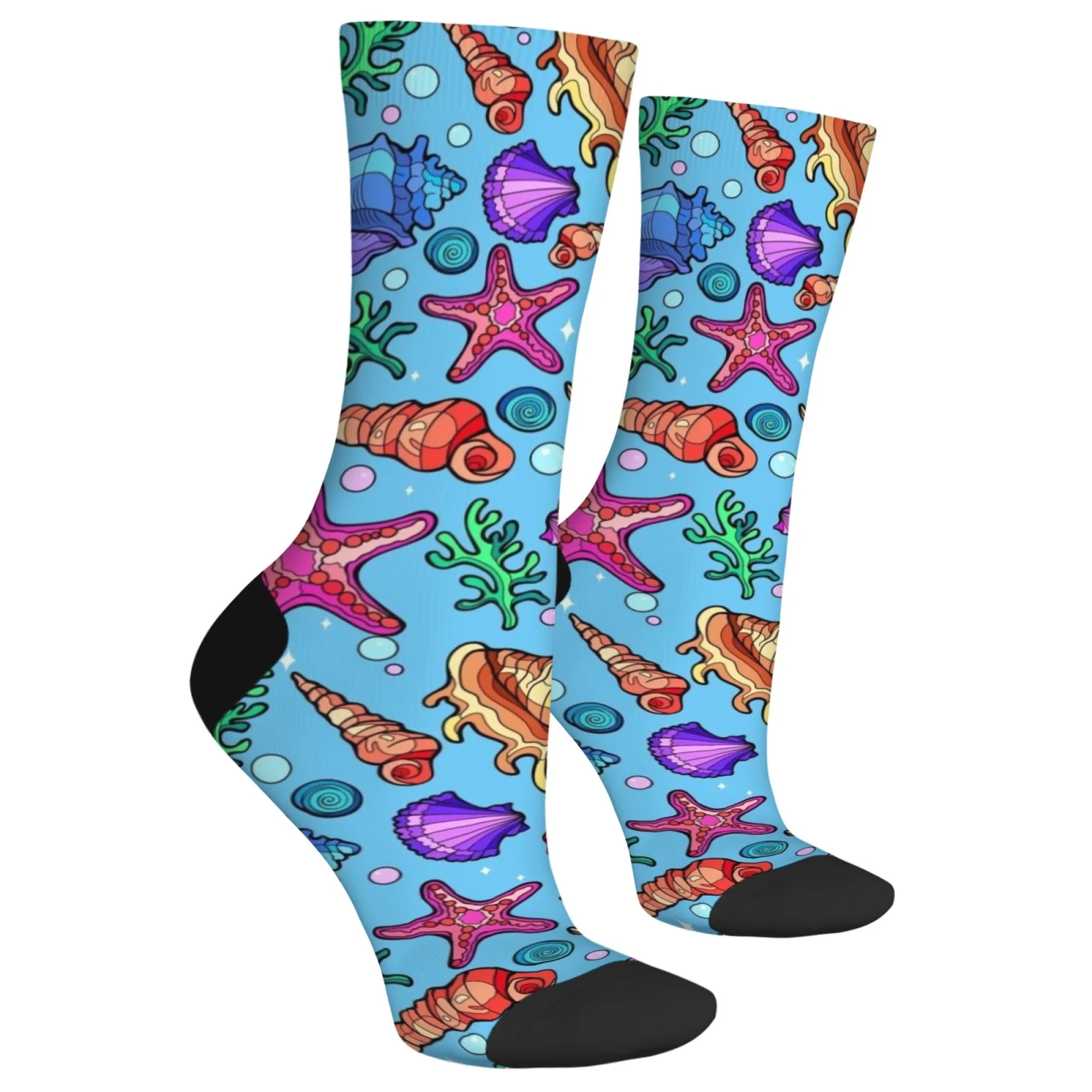 Neuheit bunte Muscheldruck Ozean Thema Socken Harajuku Straße Retro Persönlichkeit Trend Kompressionssocken Unisex Party Geschenk