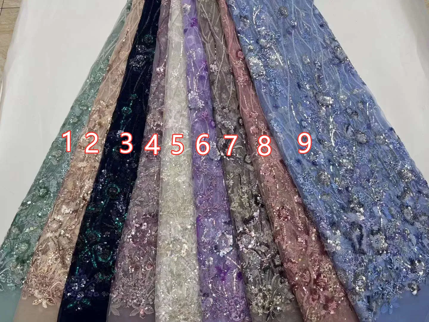 Exquisite Beaded Design Fabric Colorful Sequins Bead Embroidery French Mesh Yarn Lace African Fabric For Evening Dresses Wedding