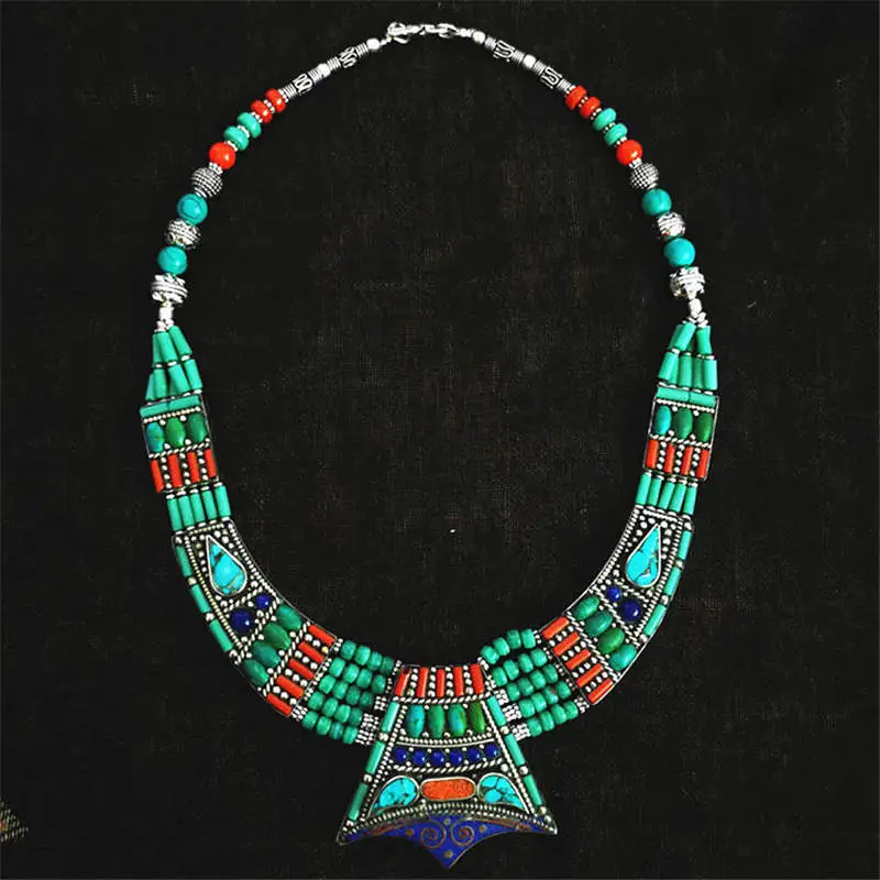 BOHO Vintage Necklaces Collection Copper Inlaid Big Pendant Necklaces Ethnic Jewelry TNL161