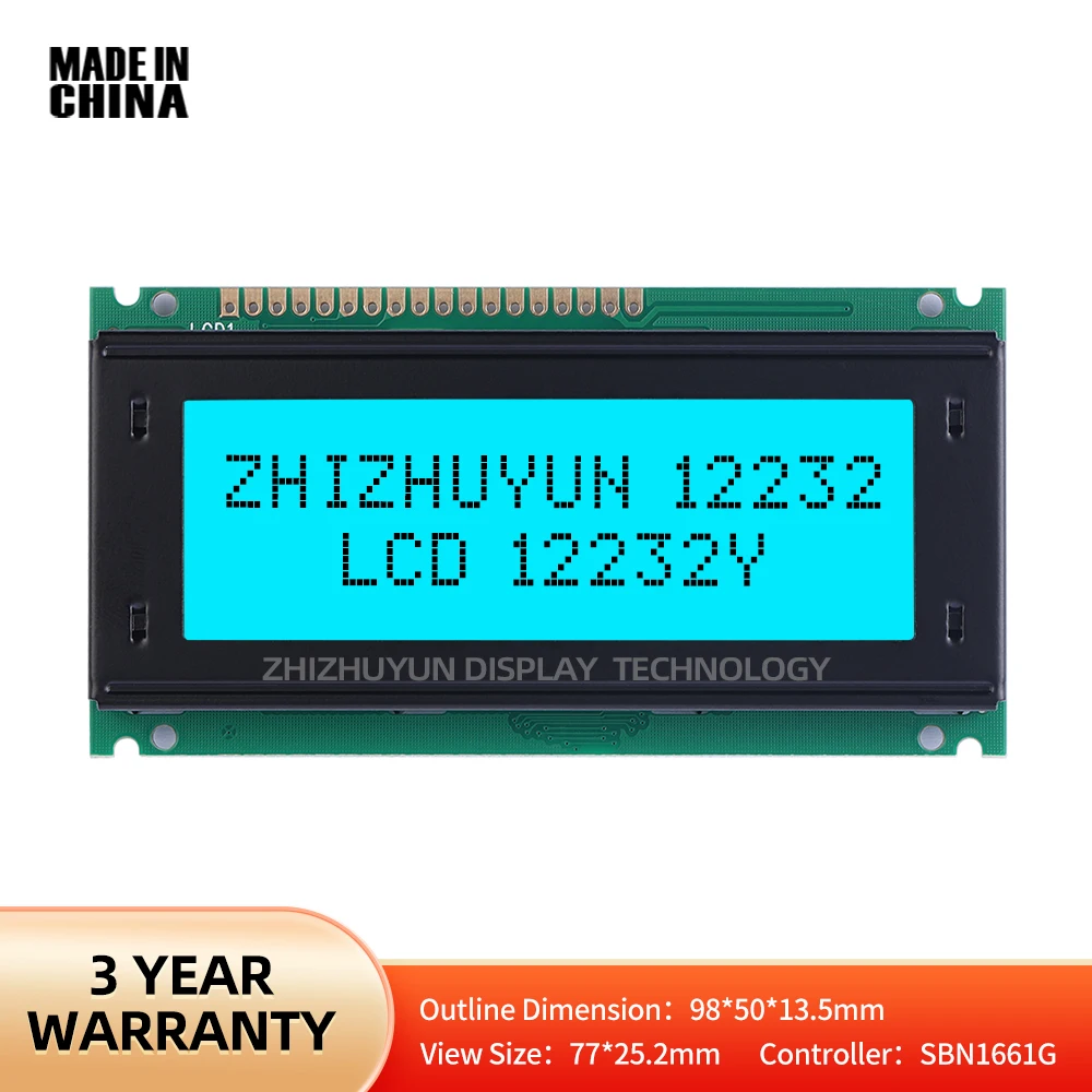 Layar tampilan 12232Y, modul Tampilan LCD paralel 18PIN Antarmuka standar Film es biru abu-abu dengan huruf hitam 122*32