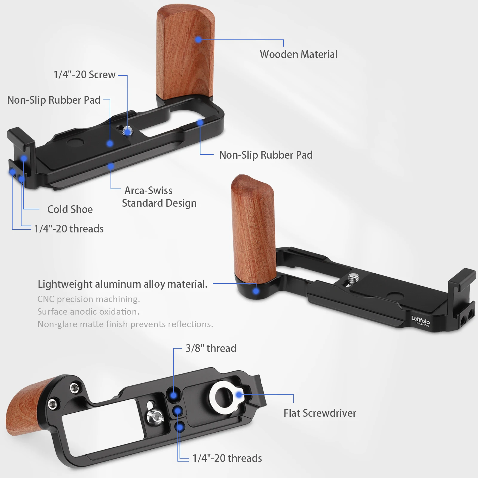 LEFTFOTO X100VI X100V Camera L Plate Bracke with Wooden Grip for Fujifilm X-100VI Vlog Digital Camera,with Arca Swiss