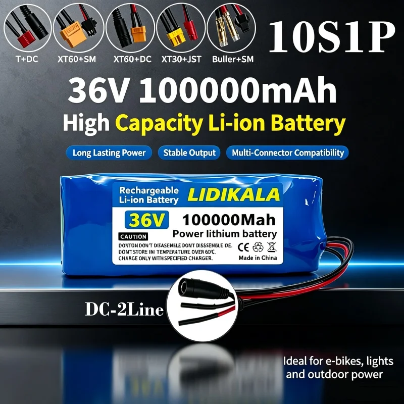 Nuovo pacco batterie agli ioni di litio 18650, 36V, 100Ah, 10S1P, batteria agli ioni di litio ricaricabile con BMS integrato, per monopattini elettrici da 500W-1000W.