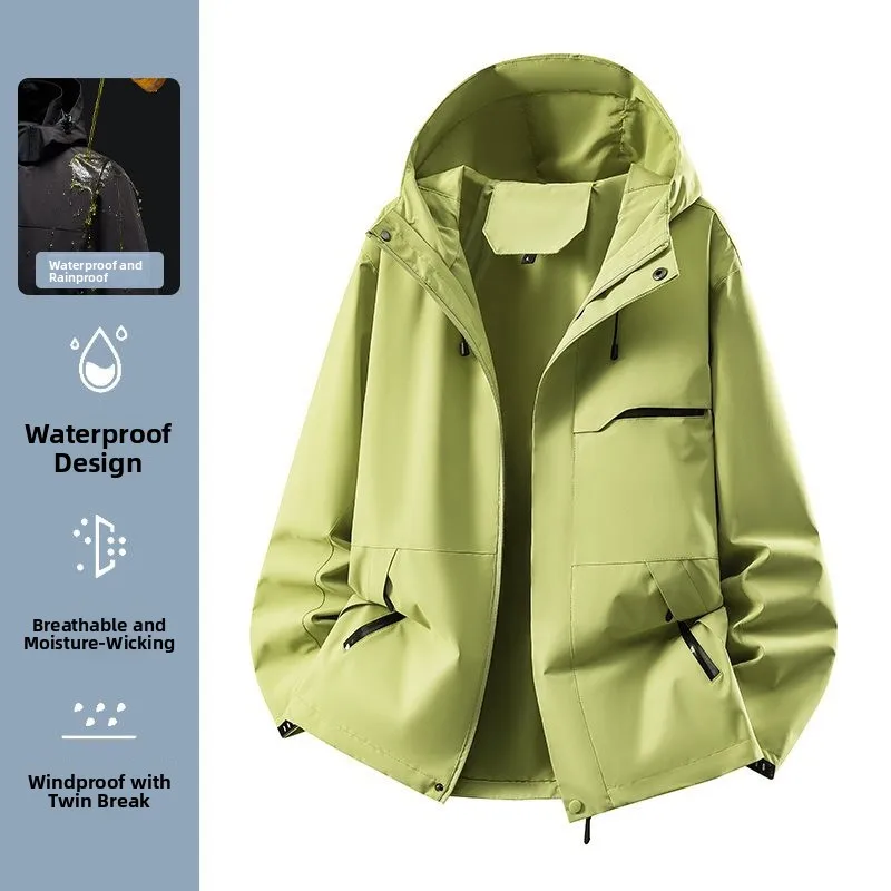 

Мужская куртка для активного отдыха в парном стиле, со съемным капюшоном, водонепроницаемая, повседневная, новинка, из полиэстера и нейлона, тонкая, из композитного волокна.