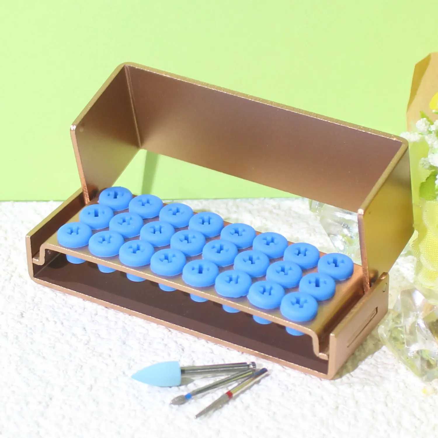 Dental 24 Holes Burs Metal Holder  Cleaning Stand Autoclave Sterilizer For High/Low Speed Dental Burs