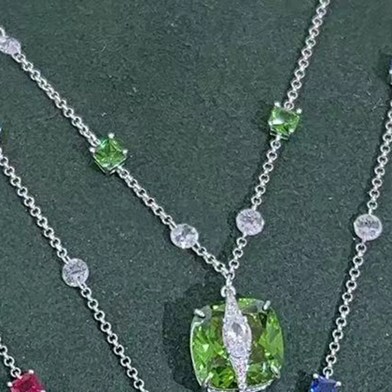 KQDANCE 925 Silver Cushion Cut Sapphire Blue Red Green Crystal Gemstone Necklace Earrings Rings Women Wedding Party Jewelry Set view 5