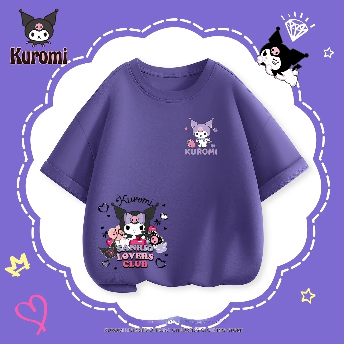 

SANRIO Teen Children Sweet T-shirt Cartoon KUROMI Print Top Kids Clothes Summer Fashion T-shirt Baby Girls Cute Short Sleeve