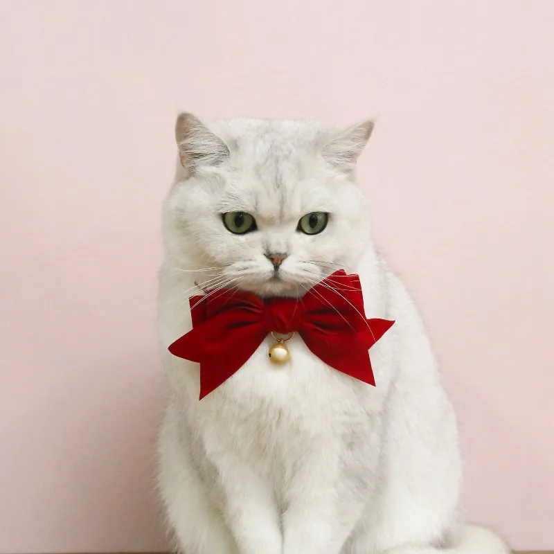 Pet Cat Dog Birthday New Year Velvet Big Bow Collar Dream Bell Necktie Adjustable Neckchain