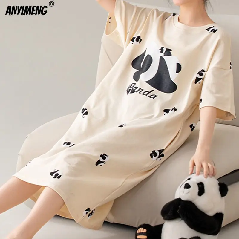 100% COTTON! Summer Women New Cartoon Nightgown Brand New Anti-bacterial HQ Nightdress Short Sleeves Sleepshirt Casual Dress