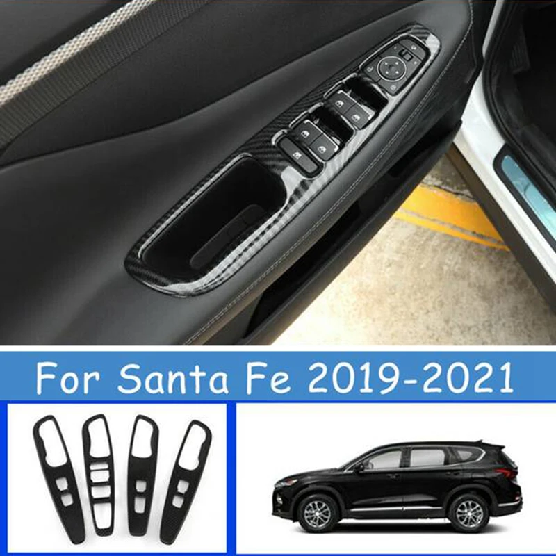 Carbon Fiber Window Lift Switch Button Cover Trims Door Armrest Panel Frame For-Hyundai Santa Fe 2019-2021 LHD