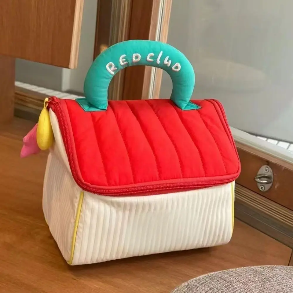 حقيبة مكياج على شكل كابينة لطيفة ذات سعة كبيرة، حقيبة مستحضرات تجميل مربعة الشكل، حقيبة تخزين محمولة بسحاب