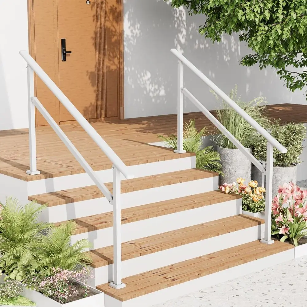 درابزين شرفة قابل للتعديل من 4-5 خطوات لكبار السن، درابزين للسطح الخارجي، أبيض