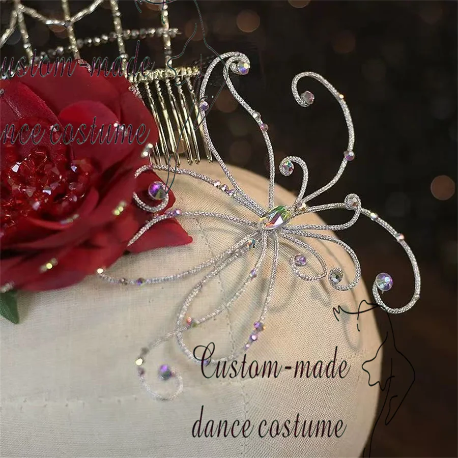 Coiffure à fleurs de Rose rouge, accessoires pour cheveux, couvre-chef de ballerine pour filles, couvre-chef Don Quichotte ou Paquita