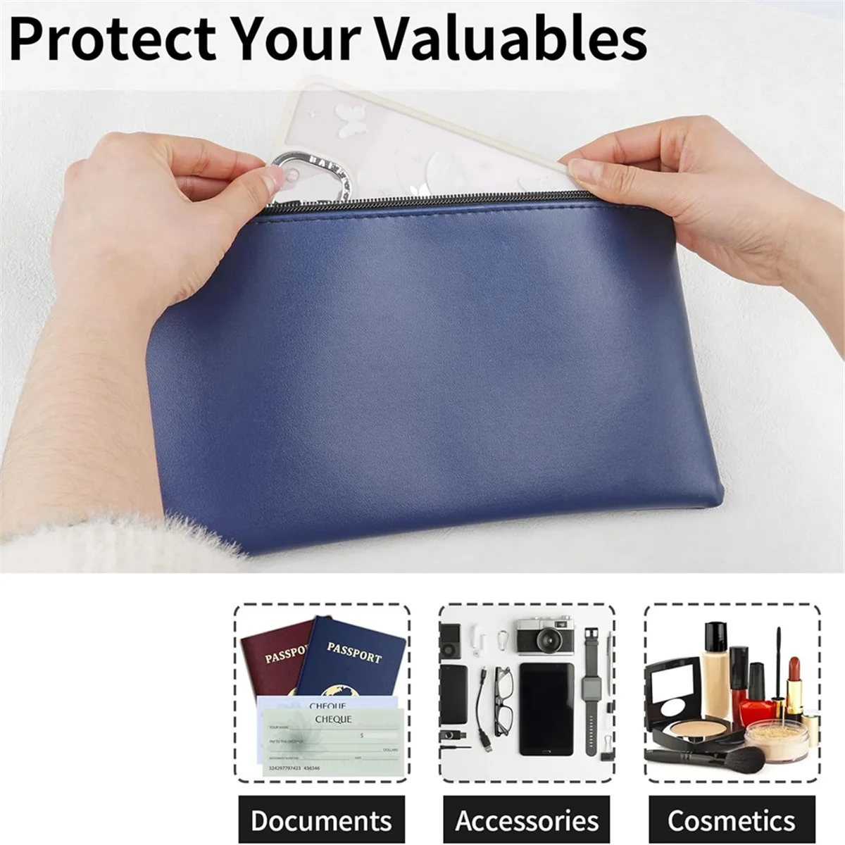 AA98 Zippered Money Pocket, 11 X 6.25 Inches, Secure Bank Pocket for Coins, Bills, Checks, Invoices, Cosmetics