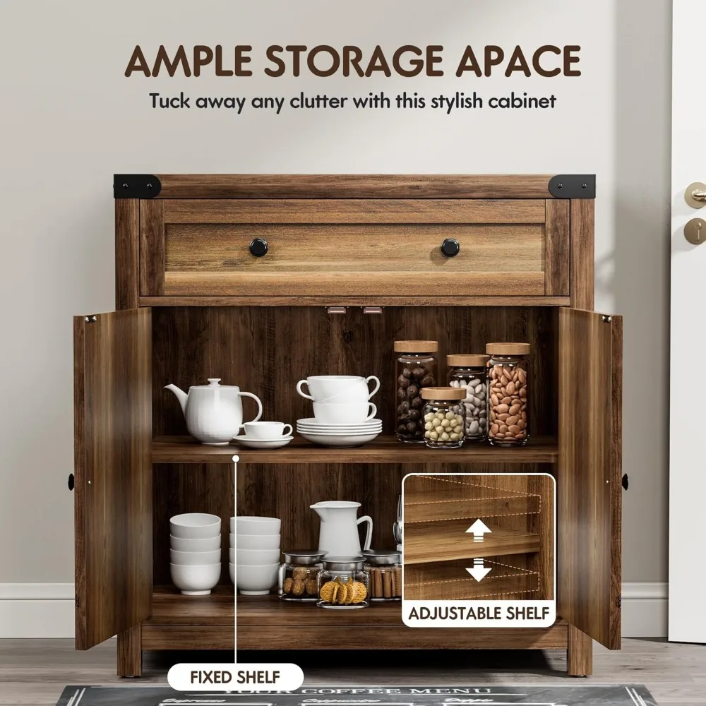 Buffet rustico da fattoria con porta della stalla, cassetti e ripiani regolabili per riporre la cucina