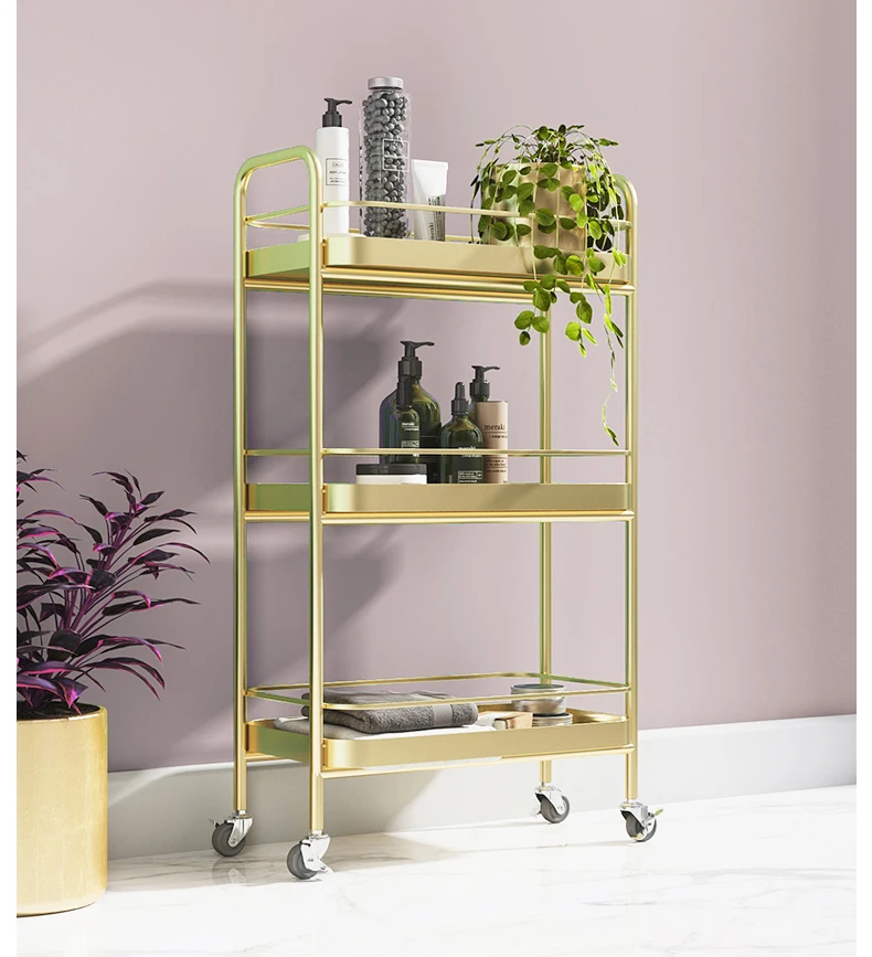 Beauty Shop Shelf Light Luxury Trolley Wheeled Nail Shop Storage Rack Restaurant Mobile Tool Cart Bathroom Shelf