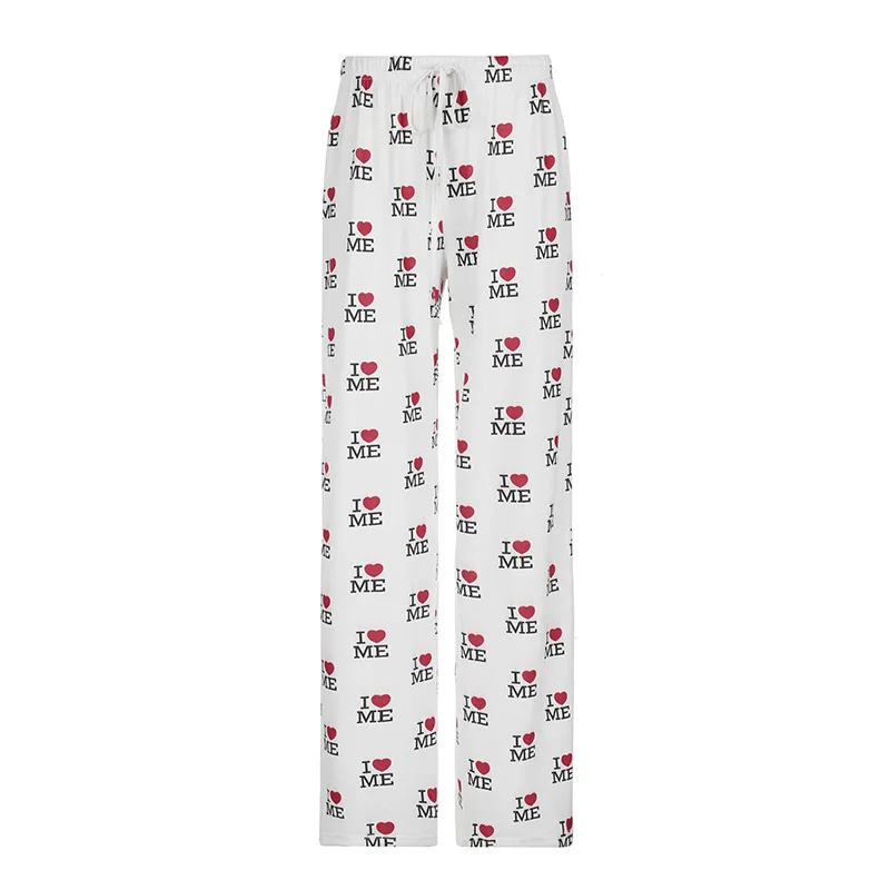 Pantalones de cintura baja con estampado de letras de calle americana, pantalones elásticos informales de punto rectos, pantalones versátiles adelgazantes de Hip Hop