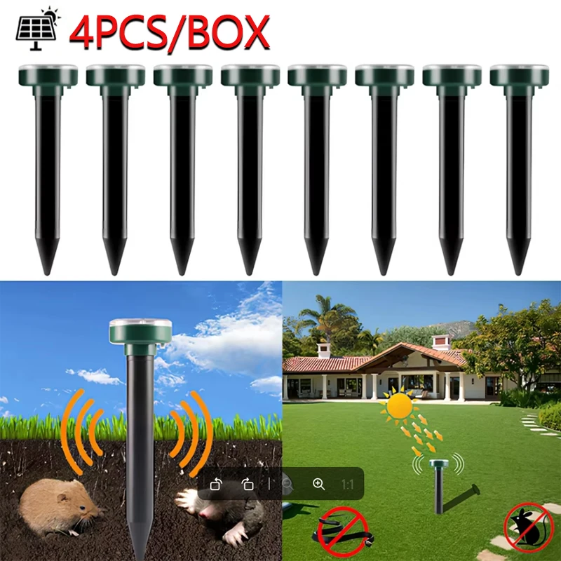 Solar Powered Ultrasonic Repeller LED Flash Light Outdoor Yard Snake Rat Mole Deterrent