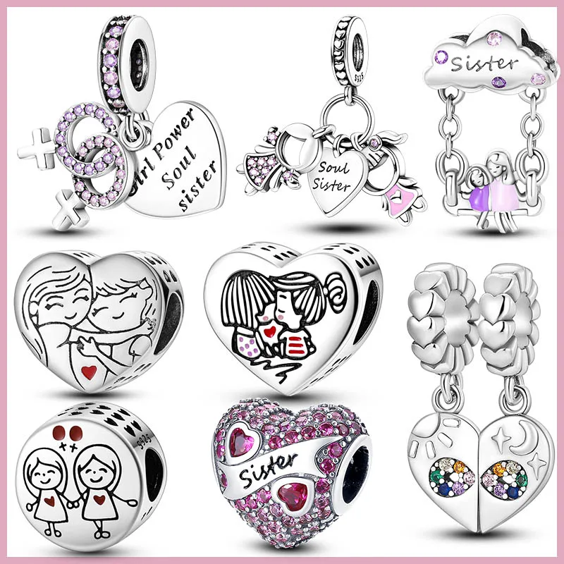 2023 Silver 925 Sisters Charm DIY Jewelry Friendship Friend Charm Bead Fit Original Bracelet