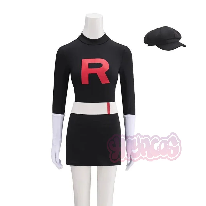Anime Team Rocket Grunt Cosplay Costumes Anime Black Uniform Hat Halloween Cosplay Costume Full Set Women Men Carnival Party - Image 5
