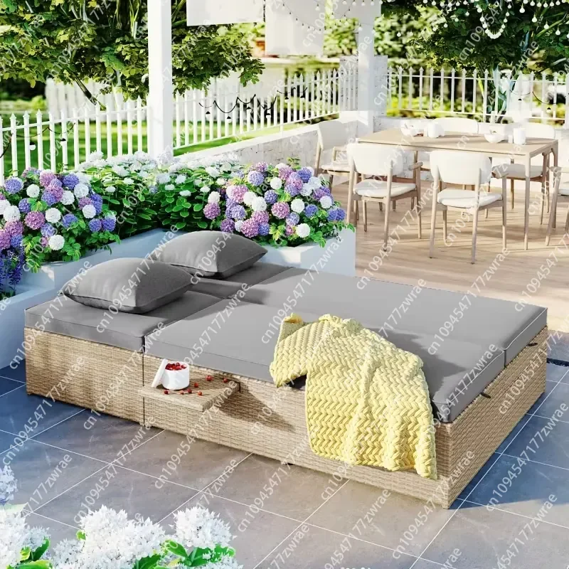 New Design Patio Garden Wicker Rattan 2 Person Adjustable Backrest Conversational Set Outdoor Lounge Chair for Poolside