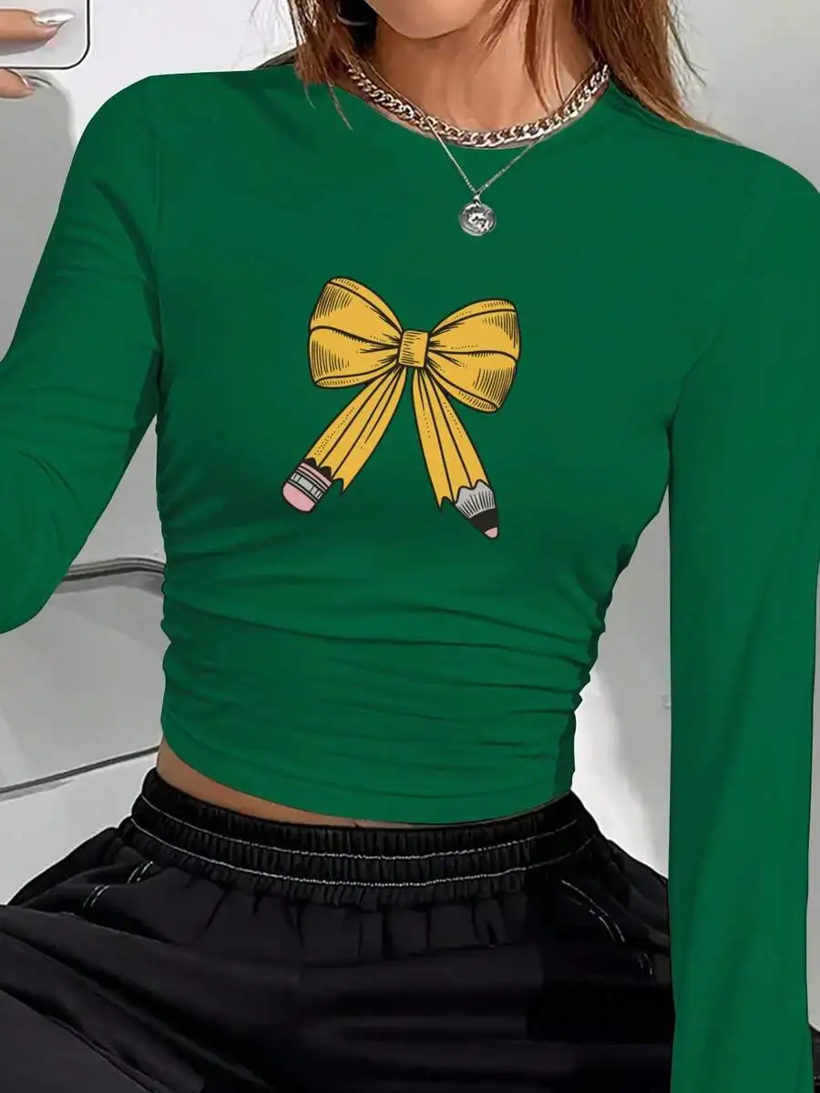 

White Bow Detail Long Sleeve Womens Casual Top