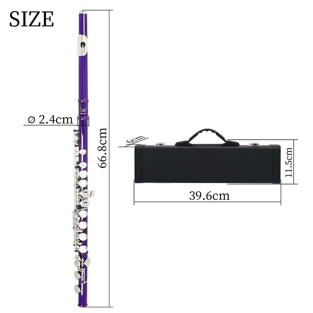 SLADE Purple Flute 16 Holes C Key Cupronickel Flute Western Concert Performance with Case Screwdriver Cleaning Cloth Parts