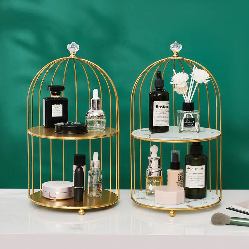 Metal Bird Cage Cosmetic Storage Organizer Lipstick Perfume Skin Care Products Finishing Rack Bathroom Shelf  Accessories