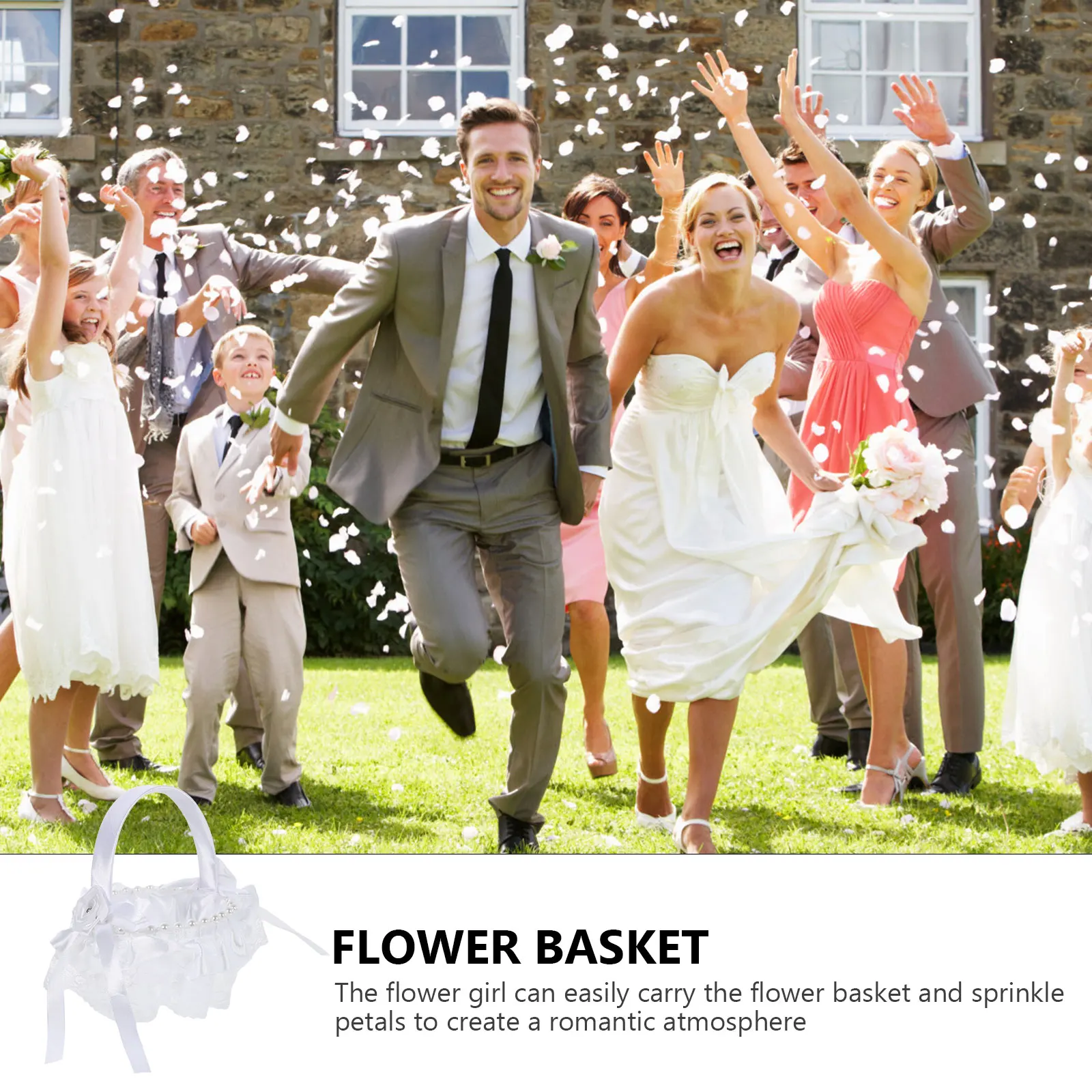 

Wedding Lace Flower Basket White Delicate Floral Girl Basket Romantic Ceremony Petal Holder Candy Gift Storage Elegant Wedding