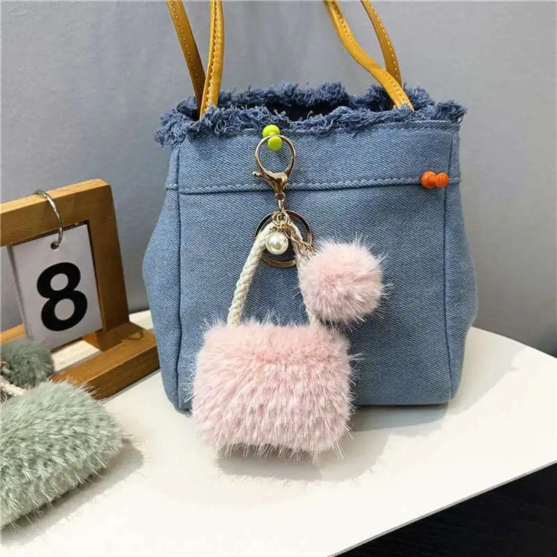 Hot sale Creative Acrylic Plush Ball Keyring Soft Plush Stuffed Star Keycahin Cute Chain Colorful Pendant Bag Hanging