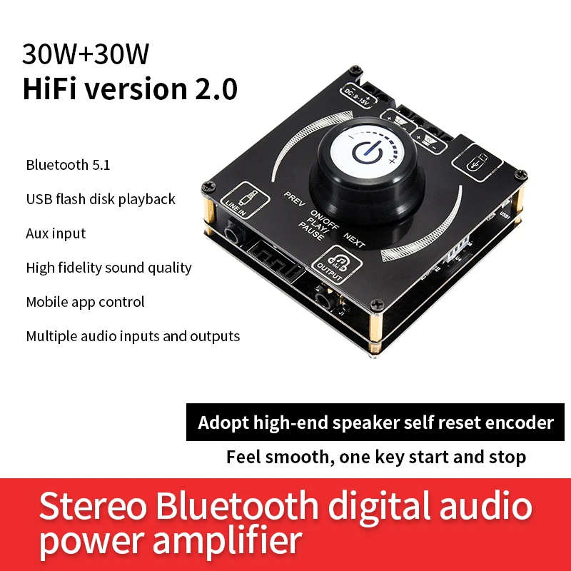 Bluetooth 5.1 App Multi-function Ape Lossless Decoding Mini High Fidelity 2 * 30W Digital Class D DIY Power Amplifier Module