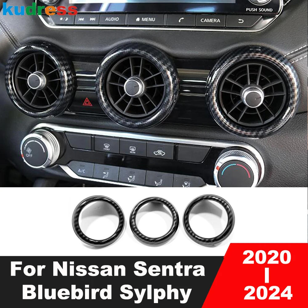 Car Center Air Condition Vent Outlet Cover Trim For Nissan Sentra Bluebird Sylphy 2020-2023 2024 Carbon Interior Accessories