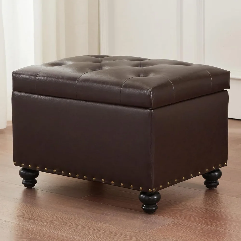 

Leather Ottoman with Storage, Upholstered Button Tufted Ottoman Foot Rest, Foot Stools Ottoman