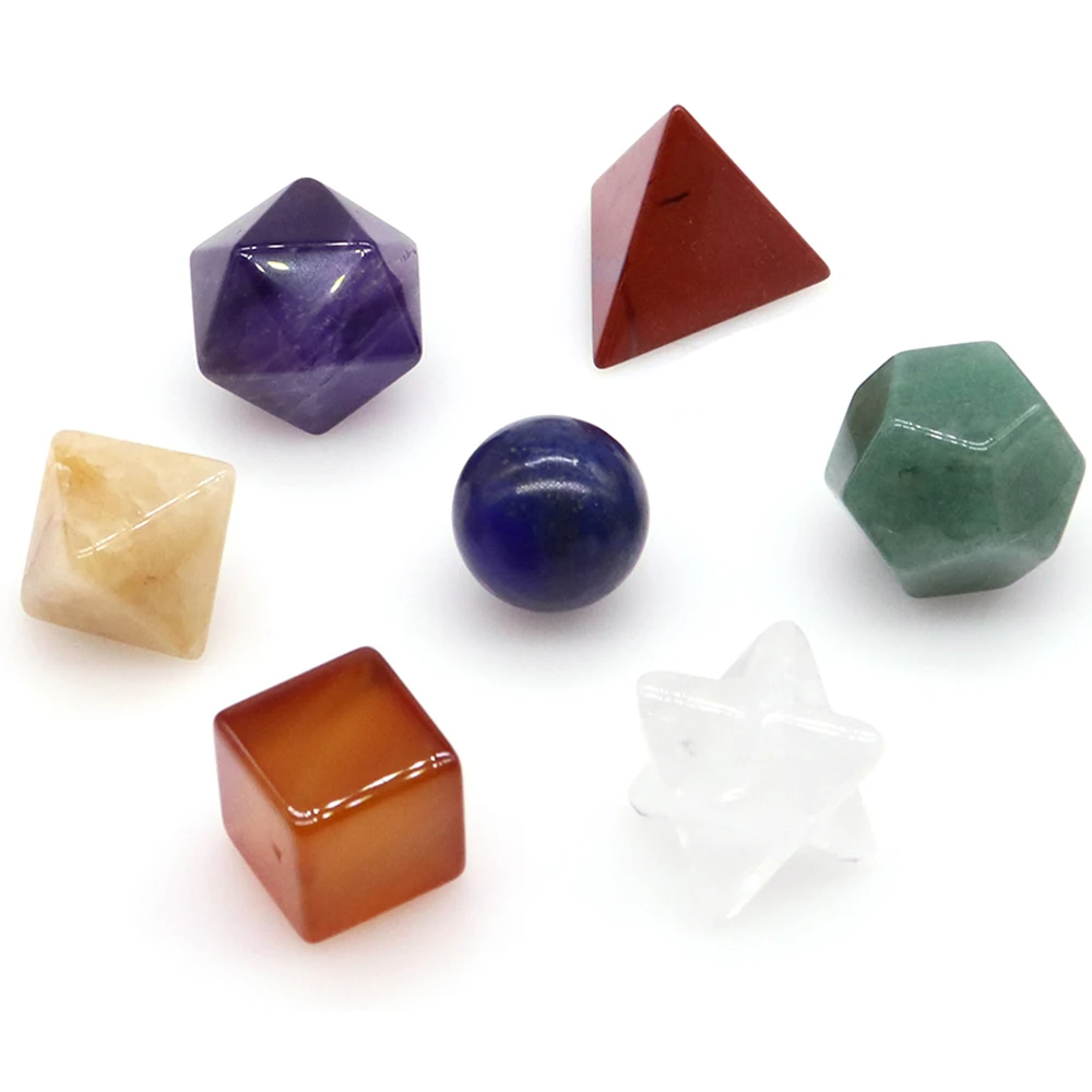 7PCS/Set Platonic Solids Crystal Geometry Natural Stone Sacred Reiki Healing Chakra Geometric Gemston Spiritual Lucky Home Decor