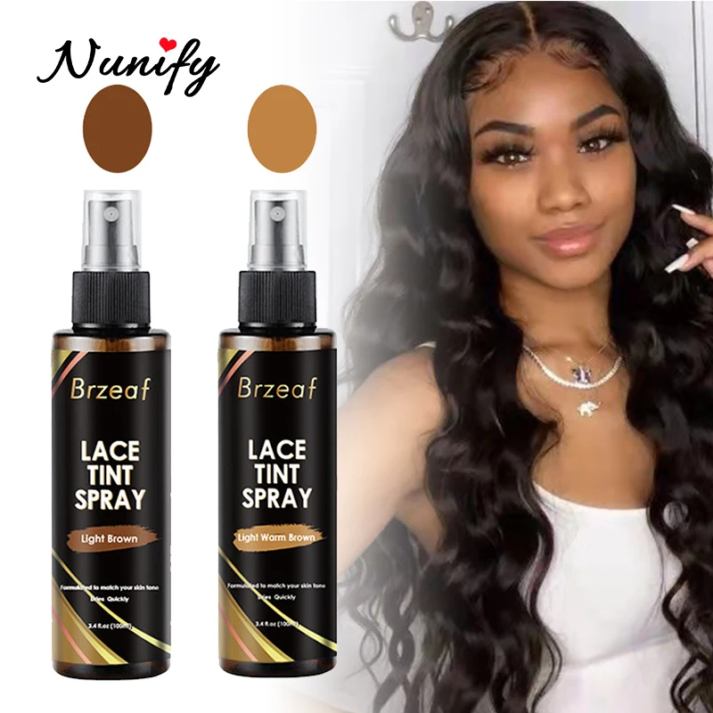 Nunify 100Ml 1 Bottle Private Label Lace Tint Spary For Dyeing Lace Wigs Closure Frontal Toupee 4 Brown Color Match Your Skin