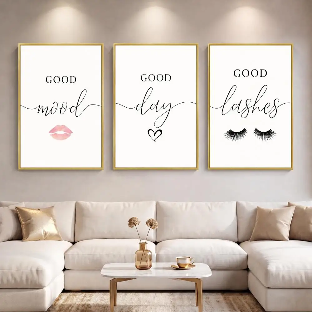 Eyelashes Makeup Vanity Lashes Painting Calligraphy 3 PCS Canvas Wall Art for Living Room Decor Modern Fashion Wall Decals