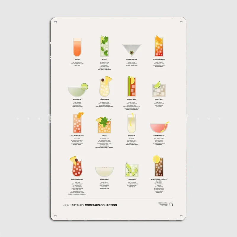 Contemporary Cocktails Collection Drink Poster Metal Custom Sign Pub Club Room Decoration Bar Posters Indoor Home Wall Decor