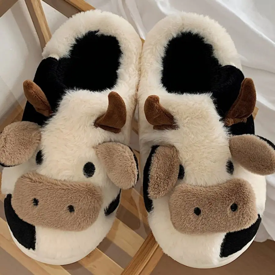 Couple Indoor Cow Plush Slippers Autumn And Winter Indoor Household Cotton Slippers For Warmth Thick Bottom And Thick Plush Slip image 5