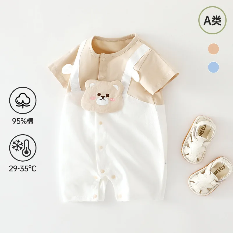 Summer Cute Baby Boy Girl Romper Cartoon Pattern Short Sleeve Bodysuit Without Shoes