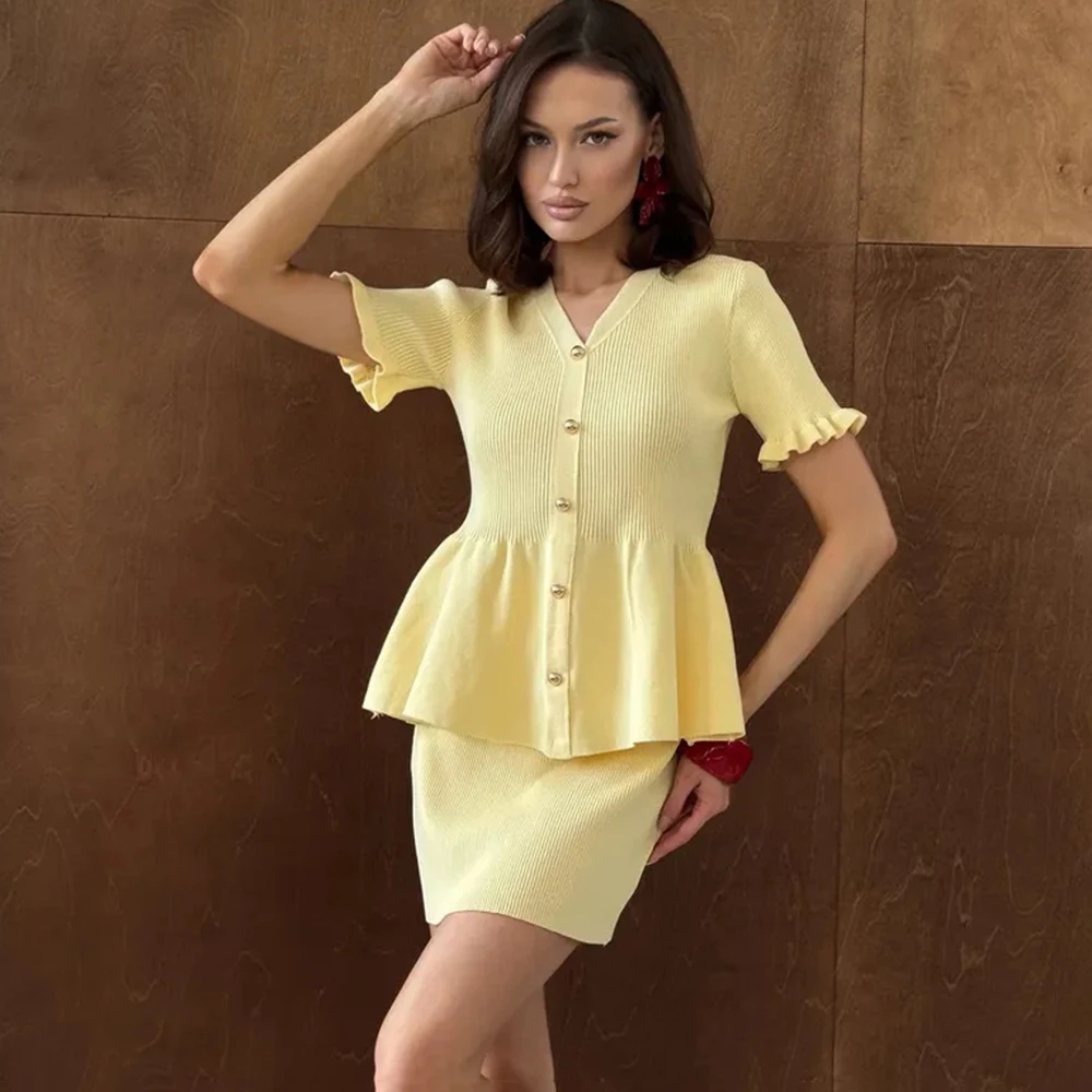 

Tuularose Women's Knitted Skirt 2-piece Set Fashion Bodycon Cardigan Top Solid Skirt Set New Elegant Casual Women's Dress Sets