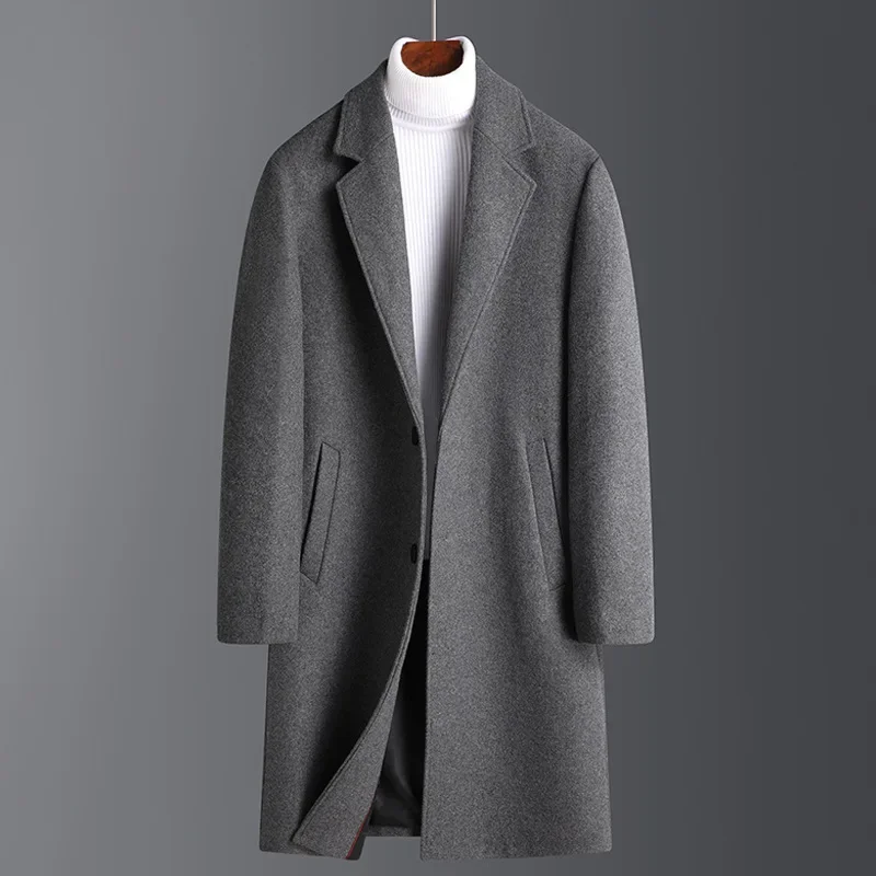 2023 Wool Coat Winter Thick Woolen Coat Men‘s Long Young and Middle-aged Windbreaker Jacket