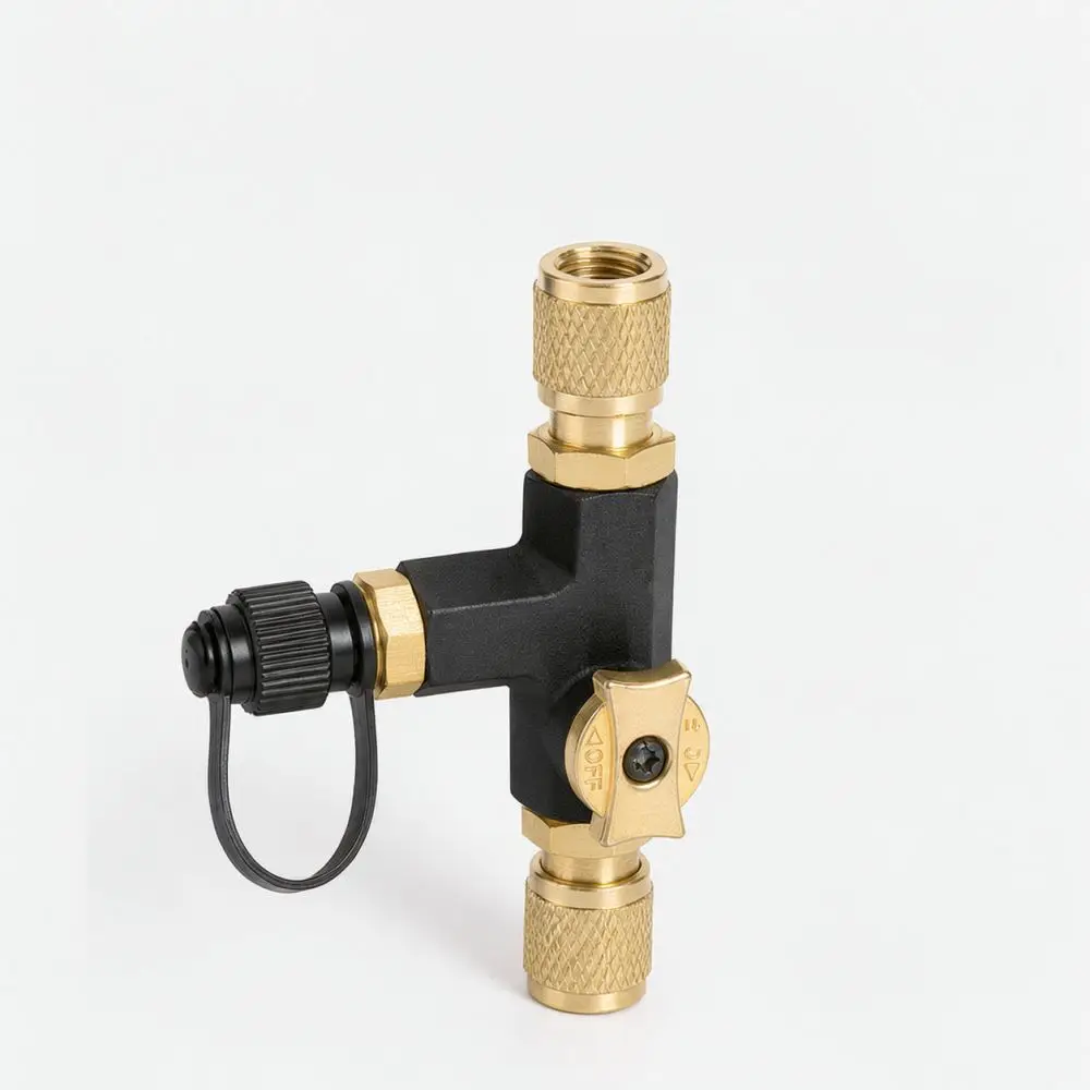 Three Way Valve For Vacuum Pump Manifold Gauge HVAC Repair Air Conditioning Servicing Durable Brass Flow Control