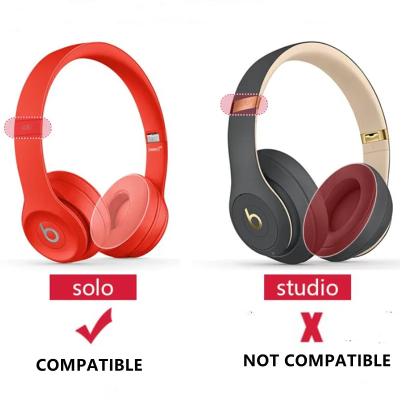 2 almofadas de orelha de couro da proteína dos pces, almofadas de substituição das tampas da orelha para as batidas solo 2 & solo 3 sem fio earpads earmuffs