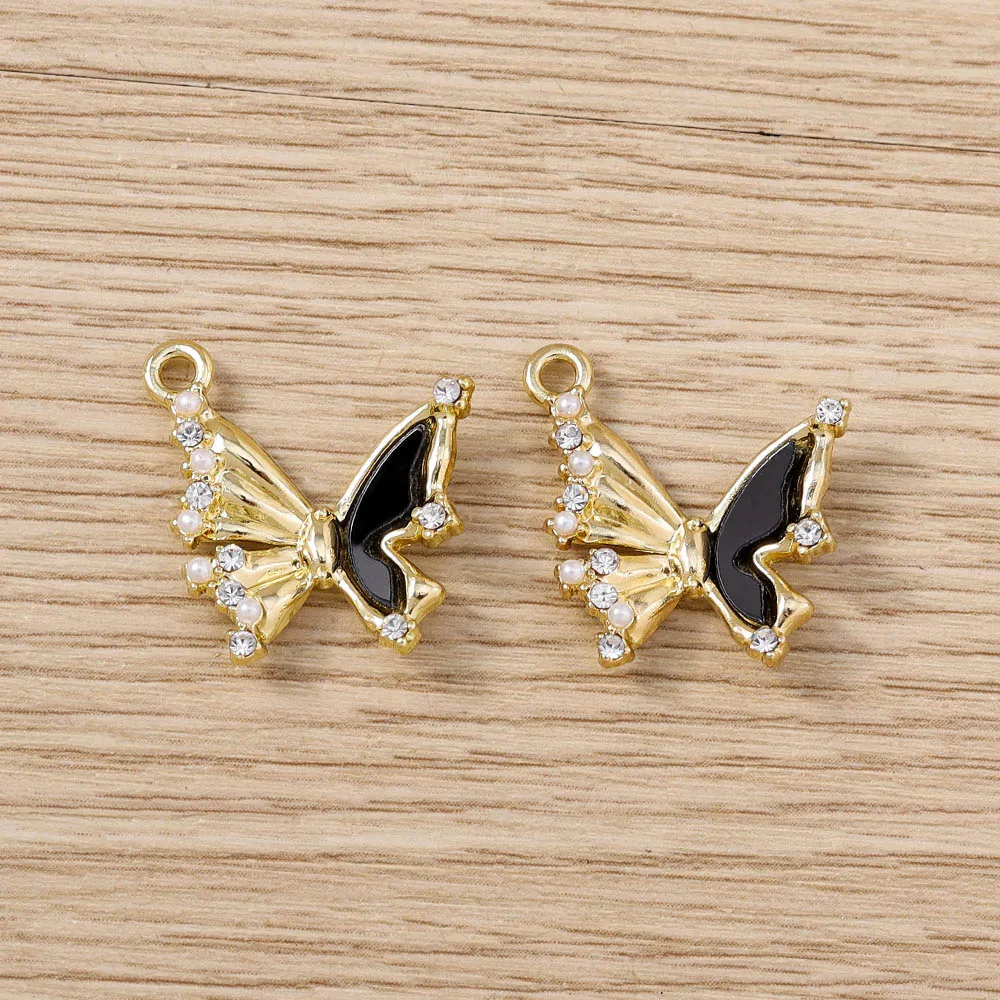 5 Stück 19x20mm Niedliche Kristall-Emaille Fliegende Schmetterling-Anhänger für Schmuckherstellung DIY Ohrhänger Halsketten Zubehör – Detail 3