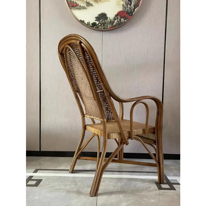 High backrest balcony casual rattan chair hand-woven retro home living room computer chair