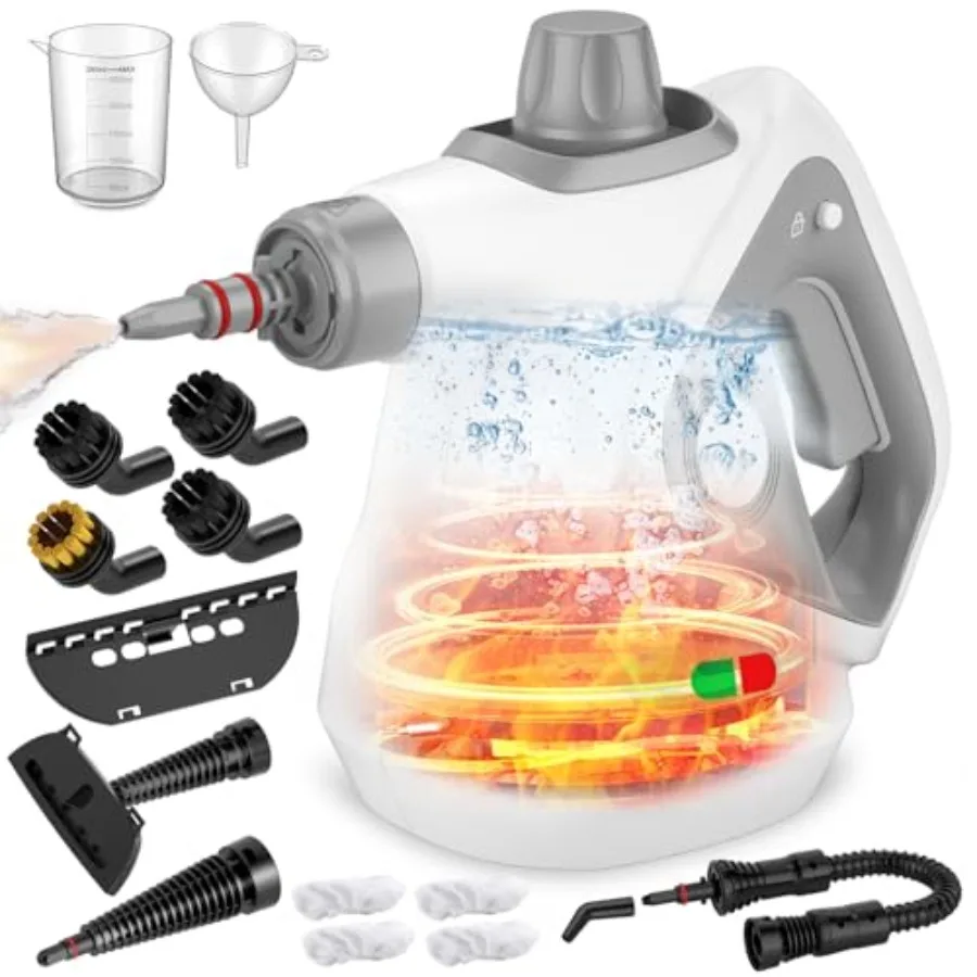 

Handheld Steam Cleaner for Home Pressurized Portable Steamer with 15 Accessories for Multi-Surface Cleaning in Grey Cap and Gre